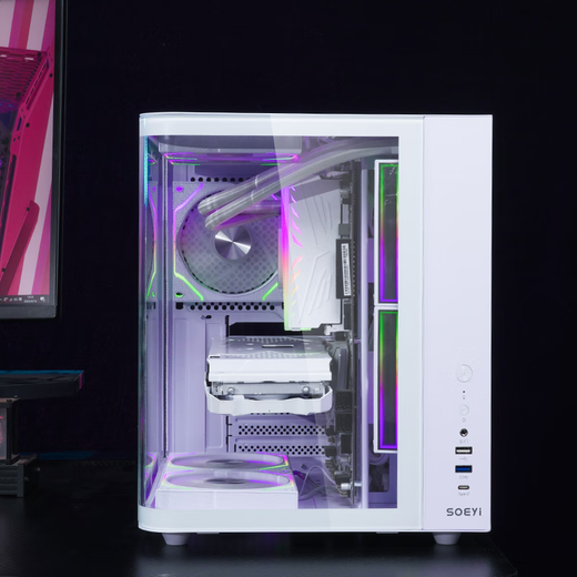 Shuoyi Kunpeng CH2+ CH3+ Desktop-Computer ATX-Hauptgehäuse, weiße Seite, transparentes gebogenes Glas, Meerblick, Raum, kleine Größe, Gehäusegehäuse, Spiel, E-Sport, 240 Wasserkühlung, gebogenes Glas, Kunpeng CH2+ weiß