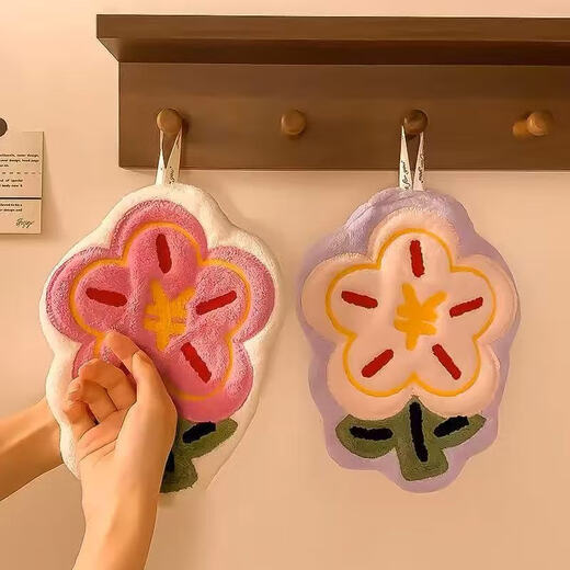Cute rich hand towel hanging thick embroidered water-absorbent and quick-drying home bathroom kitchen handkerchief rich money hand towel 2 pack