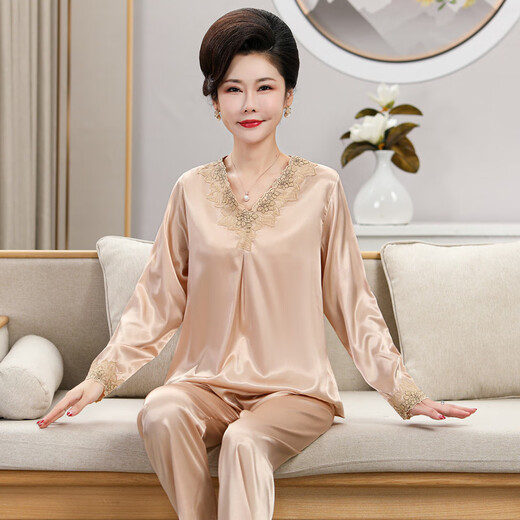 Modal Frühlings- und Sommer mittleren Alters Pyjamas für Frauen können Schwiegermutterseide tragen. Dünner Seidenstil zweiteiliger Set für ältere und ältere Menschen AR684 Pulver 2xl empfohlen [120-145jin [Jin gleich 0,5 kg]]]