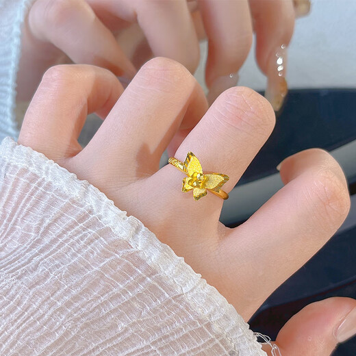 Ally Gold Butterfly Ring Women's New 999 Pure Gold Mirror Flower Butterfly Dream Open Ring as a Gift for Your Girlfriend Gold Butterfly Ring Gold Weight Approximately 2.81g