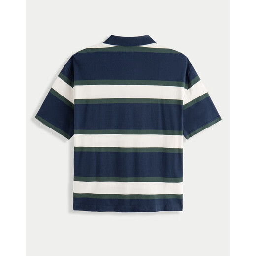 Abercrombie & Fitch Striped POLO Little Elk Pattern Men's 25 Summer American POLO Short Sleeve T-Shirt Navy Blue S (175/92A)