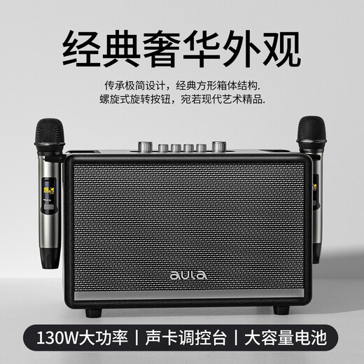 Awola Retro Bluetooth Speaker Teaching and Teaching Musical Instruments Playing and Singing Amplifier Charging Dual Microphones Musical Instruments Playing Outdoor Karaoke AK812 Four Speakers 130W Power Dual Microphones
