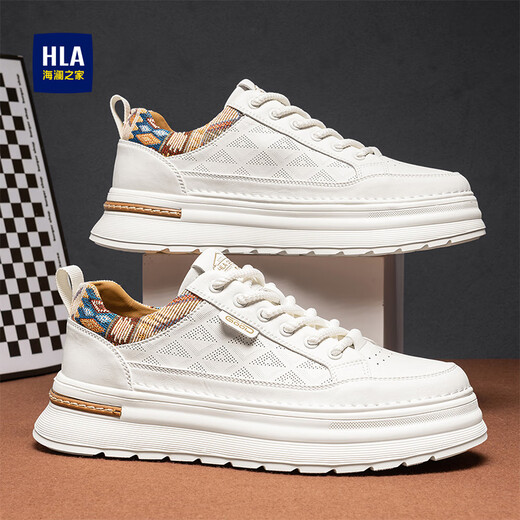 Heilan House men's shoes autumn breathable soft sole heightening shoes men's classic sneakers men's casual shoes sports white shoes sweaty feet shoes white rice dumpling punching style 225 41