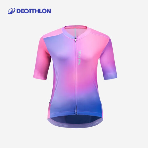 Decathlon Cycling Clothes Road Bike Unisex Sweatshirt Summer Cycling Short-Sleeved Windproof Tops Aurora Purple (Uniform for Men and Women) S