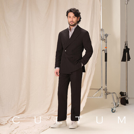 CULTUM Cool, elastic, breathable and machine washable commuter light business double row lapel collar suit for men, light beige gray single suit 50 A