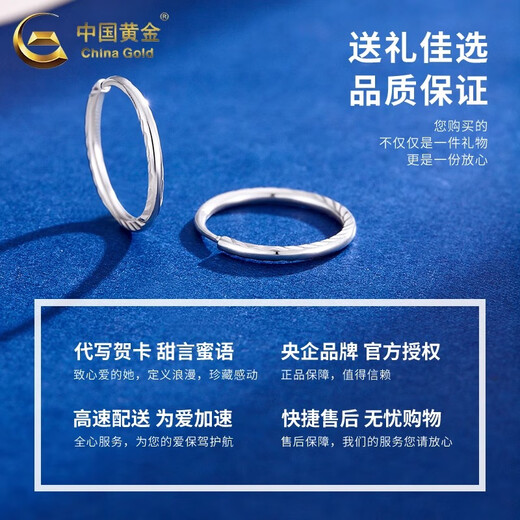 CHINA GOLD PT950 Platinum Twill Earrings Plain Hoop Earrings Practical Valentine's Day Gift for Girlfriend's Birthday PT950 Platinum Twill Earrings About 0.9g