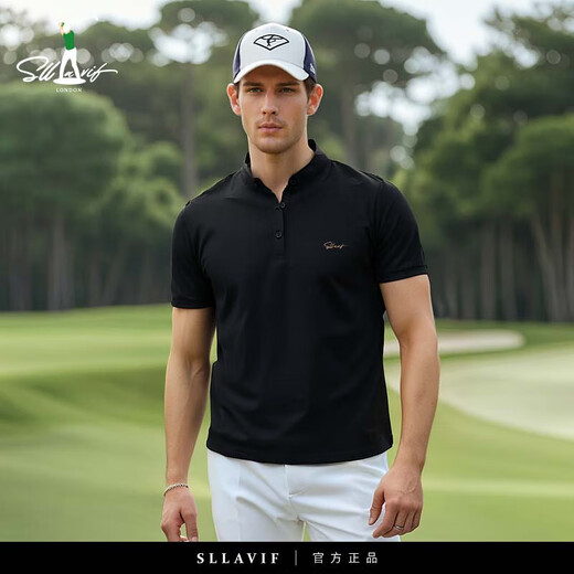 SLLAVIF Business-Halbarm-POLO-Shirt für Herren, Sommer, neues blaues, rechtsschultriges Henry-Kragen-Design, kurzärmeliges T-Shirt, dunkelgrau, 2XL