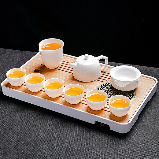 Tuojin German imported quality Dehua mutton-fat jade tea set household light luxury high-end white jade white porcelain kungfu teapot sweet white mutton-fat jade well railing teapot 10 pieces