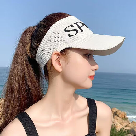 Chen's masterpiece summer hollow breathable knitted empty top hat telekinetic running sun visor outdoor travel portable sun hat peaked sport hat 1 white