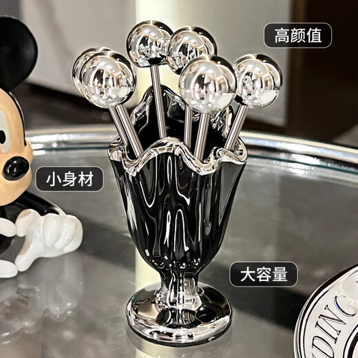 He Jiagong's high-looking stainless steel fruit fork household light luxury children's safety small fork set dessert pick sense mini pleated fruit fork + 6 small forks (milk white a