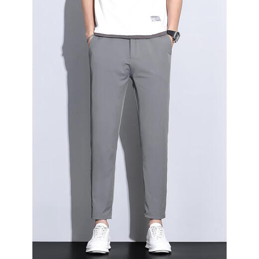Bailando con los pantalones de nueve cultivos de seda de alta gama de lobo para pantalones casuales de hombres para pantalones de verano cazos algados de color recto de color gris oscuro B9905 28