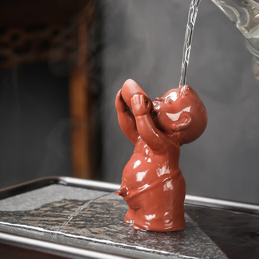 Ensa purple clay tea urinating boy tea tray accessories ornaments handmade can raise squirting children tea children fun small peeing boy looking up to the sky