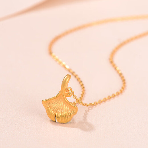 OINE pure gold 3D hard gold pendant plus necklace 999 pure gold jewelry gold gift for girlfriend gold ginkgo single pendant