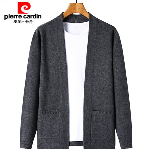 Pierre Cardin high-end wool sweater men's knitted cardigan spring and autumn new solid color fashion versatile casual black sweater jacket black XL 175/ (suitable for weight 140-160)