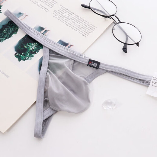 Men's transparent sexy sexy ultra-low-waisted thong gayT pants new tight one-thread rose red M