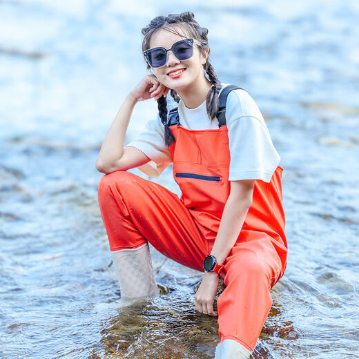 Fan Shengyu waders women's sea-going equipment adult half-length wading suit waterproof rain pants with rain boots one-piece full-body rain trousers women's waders orange 38-39