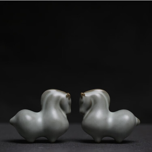 Antis Official Quality Ru Kiln Little Tang Horse Tea Pet Azure Split Tea Play Small Ornament Paperweight Pen Holder Ceramic Tea Set Ru Kiln - Little Tang Horse Pair + Gift Box