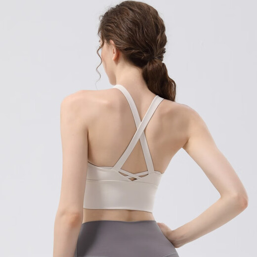 浪莎（LangSha）高强度运动内衣女防震防下垂大胸瑜伽背心一体式跑步训练健身文胸 奶杏色 2XL