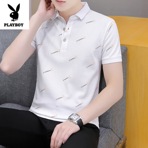 花花公子（PLAYBOY）2025新款夏季翻领男士短袖t恤休闲潮牌POLO衫男装带领子半袖冰丝 黑色 QY679 M