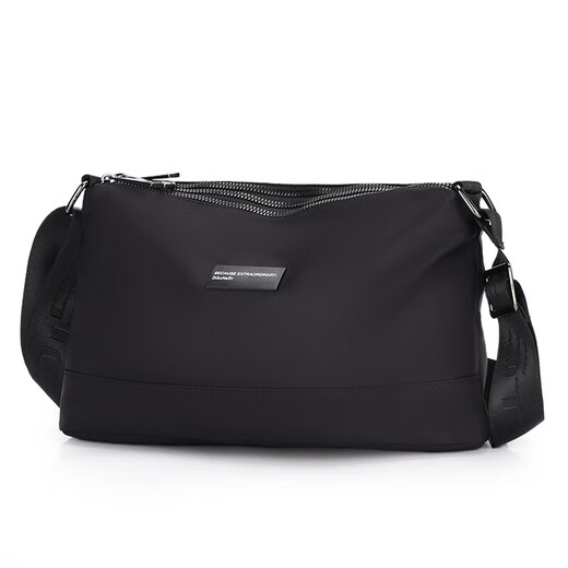 Men's fashion versatile simple trend Oxford cloth three-layer waterproof retro casual bag shoulder crossbody bag 913 three zipper black