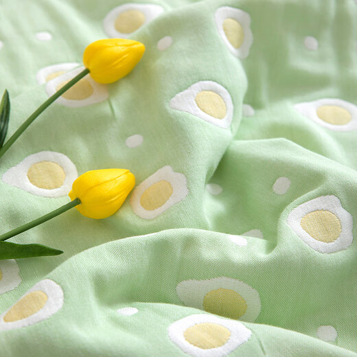 Muji 100% cotton six-layer gauze towel quilt summer thin blanket 100% cotton baby nap blanket for all seasons Omelette green 100% cotton six-layer gauze 150*200cm single blanket 100% cotton fabric