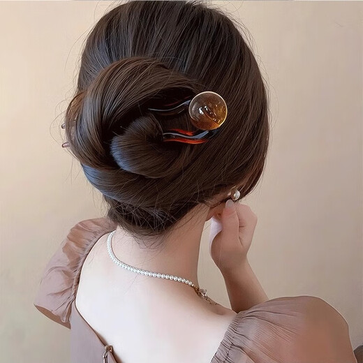 Bai Shilin retro U-shaped hairpin for women, high-end, ball-shaped hairpin on the back of the head, simple temperament hairpin, hairpin headdress, coffee beads
