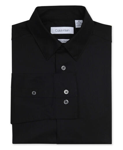 Calvin Klein boys' long-sleeved shirt, sateen fabric, button cuffs, formal style, 14-16 years old, black 14-16 Husky