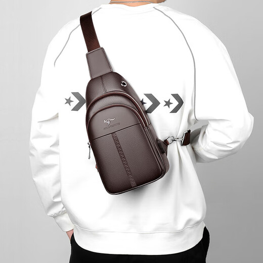 
Kangaroo men's crossbody chest bag genuine leather men's head layer cowhide leather one-shoulder leather bag men's ins small cross bag boy's chest bag brown 7029 real leather