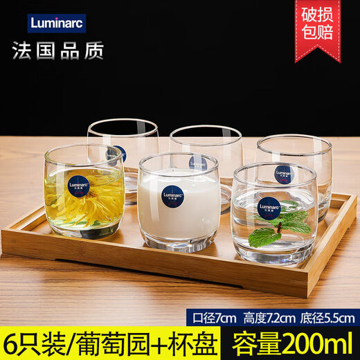 Стеклянная чашка MARTIGUES, домашняя чашка для воды, чашка для чая, чашка для сока, чашка для молока, чашка для питьевой воды, чашка для напитков, набор из 6 предметов, 6 упаковок/290 мл, высокий стиль 13790 + подстаканник + чашка по умолчанию