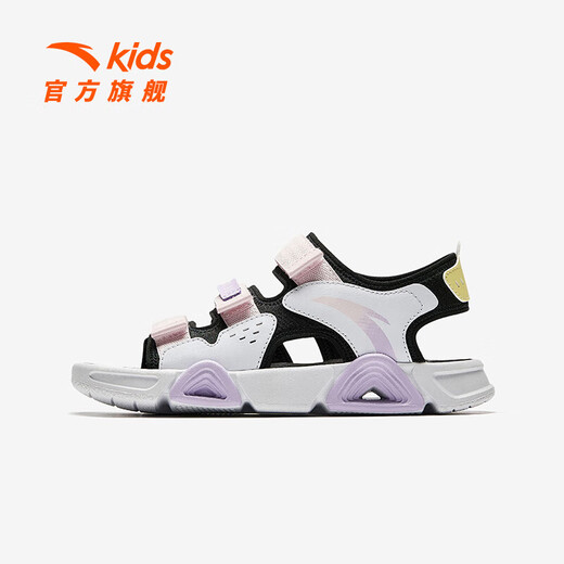 ANTA (ANTA) children's sandals, men's and women's shoes, 2026 spring new spring Velcro children's open-toe Lingbo arch beach shoes, girls black/clear water powder/ANTA white-9 36