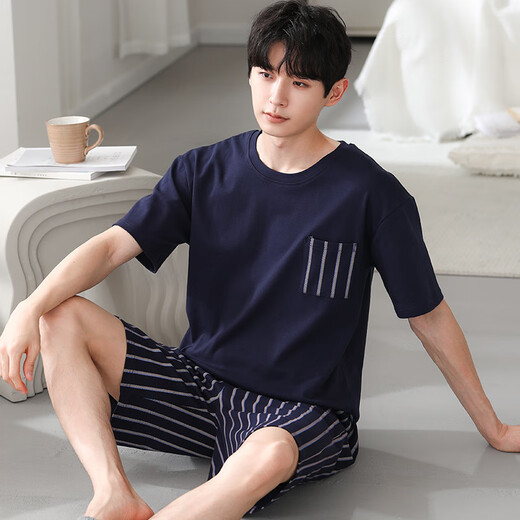Red bean modal pajamas men's summer short-sleeved large size 2024 new ice silk home clothes suit can be worn outside in summer y9712 L