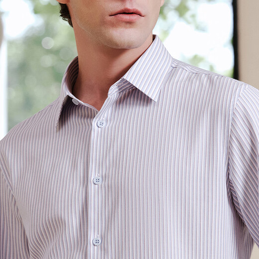 YOUNGOR long-sleeved shirt for men with mulberry silk shirt, soft, skin-friendly, comfortable, breathable fabric, textured 2025 new product, blue stripe VLZS114816HBA 41