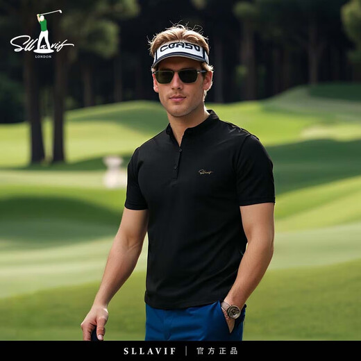 SLLAVIF Business-Halbarm-POLO-Shirt für Herren, Sommer, neues blaues, rechtsschultriges Henry-Kragen-Design, kurzärmeliges T-Shirt, dunkelgrau, 2XL