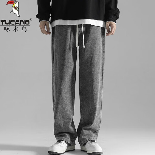
Woodpecker retro jeans men's spring American high street men's loose wide-leg trousers casual spring and autumn pants black XL [recommended weight 125-135 Jin [Jin equals 0.5 kg]]