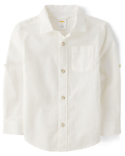 GYMBOReeGymboree Boys and Toddlers Long Sleeve Linen Button-Down Shirt, Solid White, 4T Solid White 4T