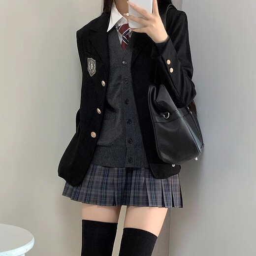 Xier jk uniform black suit jacket female college style three-button loose Korean style small suit with badge JK uniform suit jacket black with badge L 95-109Jin Jin equals 0.5 kg