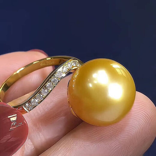DL 1998 Fat Donglai same model South Sea gold pearl ring Philippine gold beads natural l thick gold seawater pearl 18K gold inlaid Tian | natural South Sea gold pearl ring 12mm