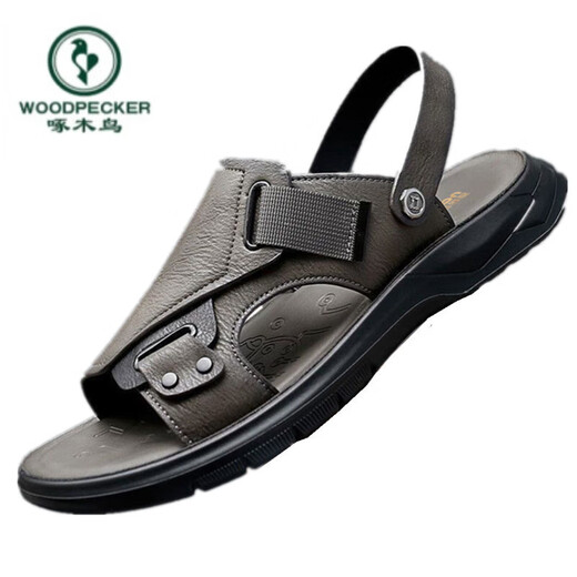 Holzspecker Echtes Leder Kuhläppchen Neue Stil Herren echtes Leder Dicke Sohle Kleidung-resistente Sandalen Anti-Rutsch-Strandschuhe Weiche Sohle Dual-Purple-Sandalen Männer grau 9923 38