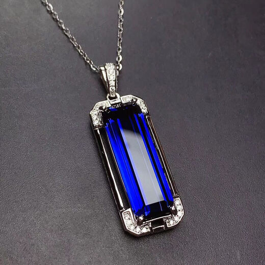 IosnIOSN Rectangular Sapphire Necklace 925 Silver White Gold Gemstone Corundum Collarbone Necklace Women's Tanzanite Sapphire Pendant 925 Silver Blue Sapphire Necklace