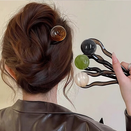 Bai Shilin retro U-shaped hairpin for women, high-end, ball-shaped hairpin on the back of the head, simple temperament hairpin, hairpin headdress, coffee beads