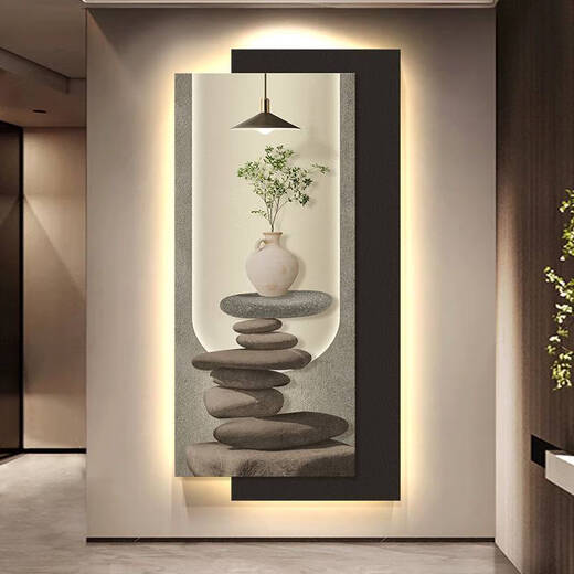 咏幻现代轻奢玄关装饰画简约感led灯入户正对门挂画2025新款壁画 T12350 50*100cm插电语音控制款UV精雕+