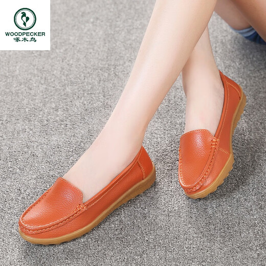 
Woodpecker spring flat shoes for women genuine leather soft sole breathable mother shoes women single shoes beans shoes large size beef tendon sole casual pregnant women shoes 6629 hollow earth yellow 35