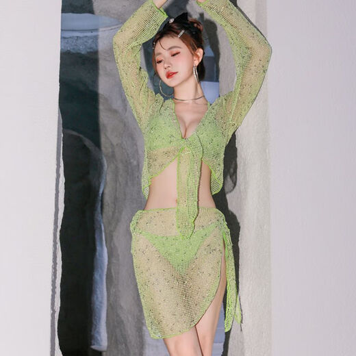 Woodpecker (TUCANO) 2025 new swimsuit bikini bikini four-piece split hot spring long-sleeved high-end belly-covering swimsuit 83103 pink L-2 suitable for 100-110Jin Jin is equal to 0.5 kg