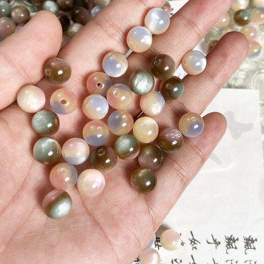 OSRO 30 new Chinese style blooming imitation cat's eye round beads, loose beads, diy handmade beads, homemade bracelet and necklace material, sunset rose 8mm (about 30 pieces/pack)