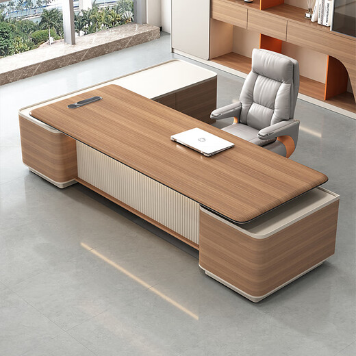 YOE.FTYE Level 0 Boss Desk Desk Light Luxury High-end Office Furniture Executive Desk President Chairman Desk and Chair Combination 2.8 Meters Long Cabinet/Multifunctional Cable Box/LED Light