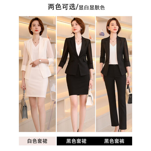 Black suit jacket for women thin summer quarter sleeve professional temperament goddess suit suit work clothes formal style A-JY6118 black suit + 9902 black half S