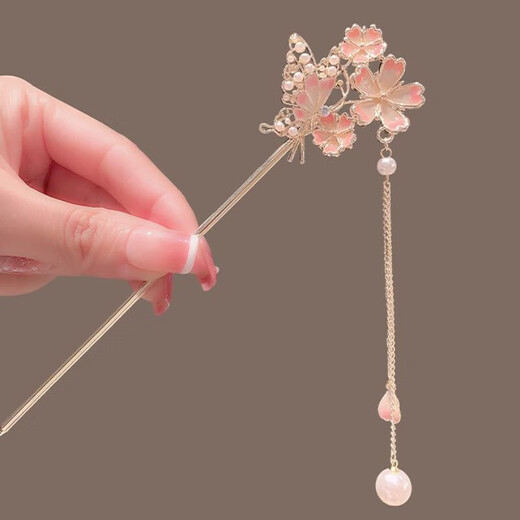Antique flower hair accessories for women, spring and summer cherry blossom hairpins, high-end Hanfu hairpins, fringed cheongsam hairpins, enamel flower hairpins