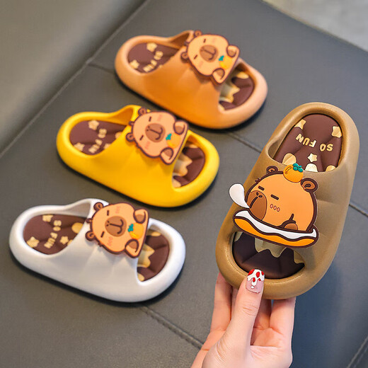 Kapibara summer children's sandals for boys and girls, non-slip indoor bathing, soft-soled sandals for older children, light coffee color (upgraded environmentally friendly material) 12 30/31 size (shoe inner length 18CM, suitable for feet 17