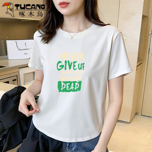 Woodpecker (TUCANO) Kurzarm-Damen-T-Shirt aus Baumwolle mit gebogenem Saum, Sommer, schlank, Rundhalsausschnitt, Schulter, koreanische Version, 2025, einzigartiges, super gut aussehendes Oberteil, Ins 6197, schwarz, kurzärmelig, gebogen, S. Empfohlen 80–100 Jin Jin entspricht 0,5 kg