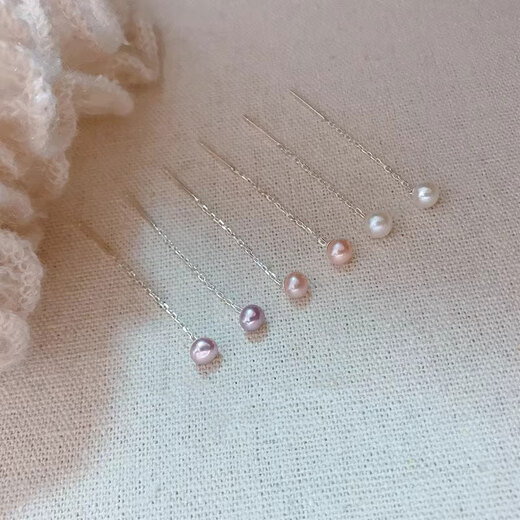 Mansheng S999 sterling silver small ear wire women's freshwater pearl 2025 new trendy temperament long ear piercing tassel earrings earrings white pearl ear wire 4.5cm